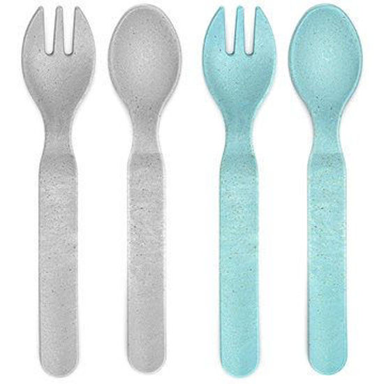 Image de 2 CUILLERES ET 2 FOURCHETTES BLEU ET GRIS