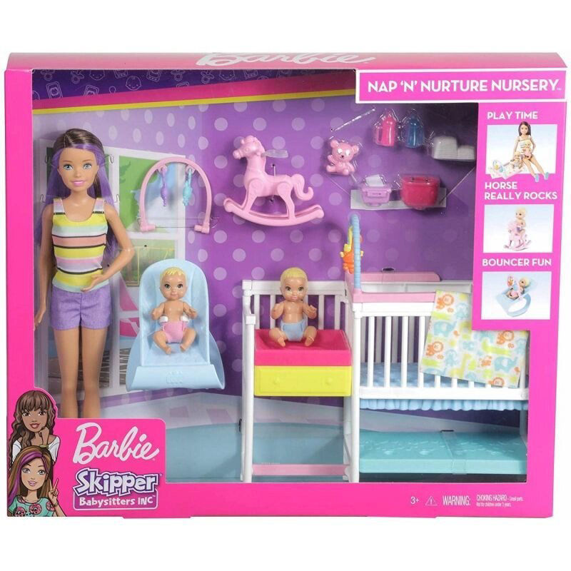 Coffret Poupée Barbie Skipper Baby-Sitter Poussette Mattel : King
