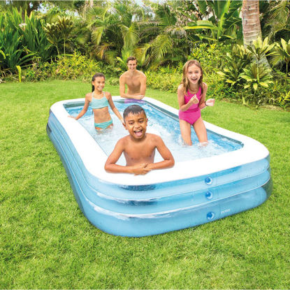 Piscine rectangulaire avec cadre en métal de 150 x 150 cm, piscine  familiale carrée d'extérieur avec bouchon de vidange et trou de vidange  pour