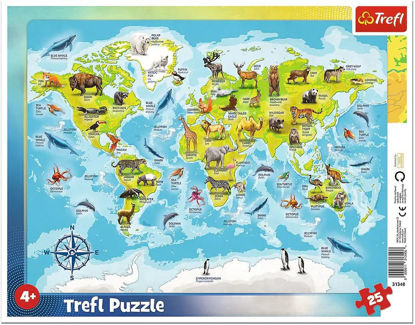 Image de Puzzles 25 Frame World map with animals 31340